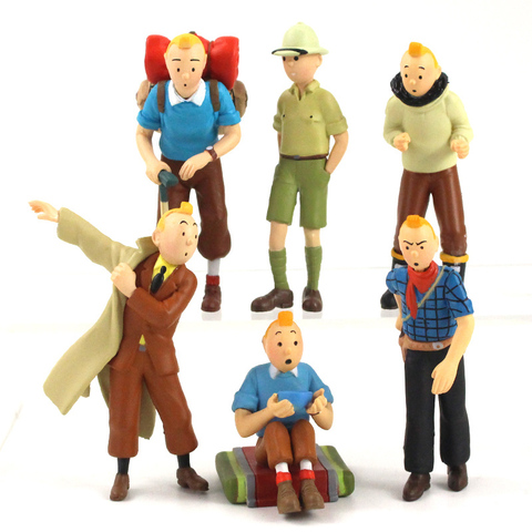 6 pièces/ensemble les aventures de Tintin classique figurines de dessin animé étain étain PVC figurine à collectionner modèle jouets poupées ► Photo 1/6