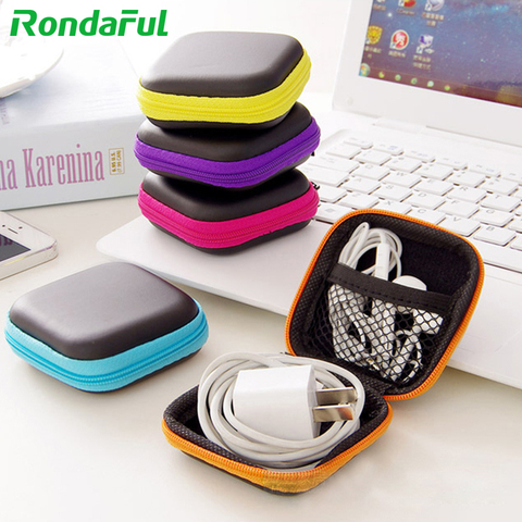 Hot Mini fermeture éclair dur casque étui en cuir PU étui pour écouteurs sac de rangement de protection USB câble organisateur Portable écouteurs boîte ► Photo 1/6