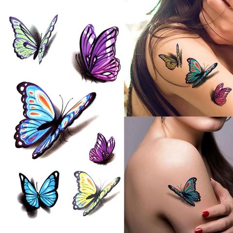 Autocollant de tatouage temporaire 3D pour femmes, étiquette de corps étanche, faux tatouage d'art, motif papillon ► Photo 1/6