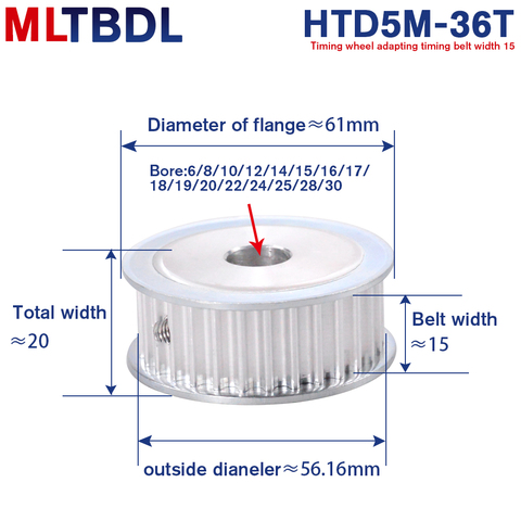 Poulie de synchronisation de Type 5M 36T, alésage intérieur 8/10/12/14/15/16/18/20/22/24/25/28/30mm, 36 dents, pas de 5mm, 16mm de largeur poulie de courroie de synchronisation HTD ► Photo 1/6