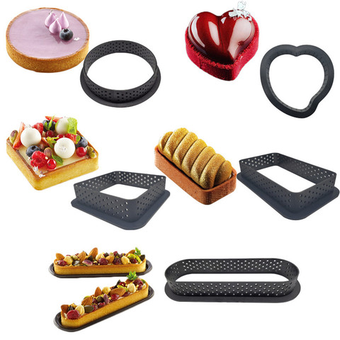 Anneau de Tarte en plastique perforé, anneaux de coupe antiadhésifs, moule de Tarte, Mousse, coupe circulaire, Kit de cuisson à faire soi-même, 6 pièces/ensemble ► Photo 1/1