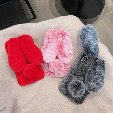 Pour Huawei Honor 10 Lite 9 8 Pro housse de téléphone Huawei Y9S Y5 Y6 2022 Y9 Prime P Smart 2022 Plus moelleux lapin fourrure étui ► Photo 1/6