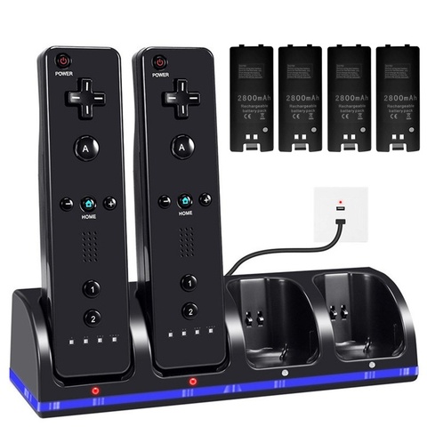 Pour Nintendo Wii télécommande Station d'accueil de charge + 4 pièces 2800mAh Batteries rechargeables pour Wii Gamepad chargeur de batterie ► Photo 1/6