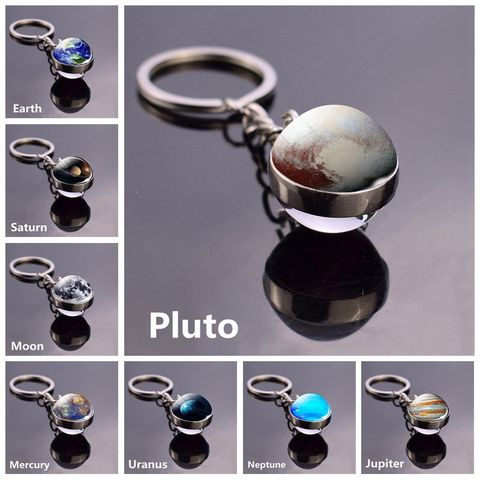 Porte-clés planète Pluto, Uranus Neptune, boule de verre, avec système solaire, terre, lune, étoile, nébuleuse, galaxie, cadeau ► Photo 1/6