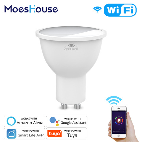 Ampoules LED intelligentes WiFi GU10 RGBW C + W blanc 4.5W, lampes à intensité variable, Smart Life, commande à distance Tuya, fonctionne avec Alexa/Google ► Photo 1/6