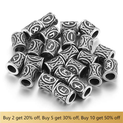 Perles de Rune Viking en acier inoxydable 316L, perles pour cheveux Futhark, grand trou, 8mm, charme de Bracelet, accessoires pour fabrication de bijoux à bricoler soi-même ► Photo 1/6