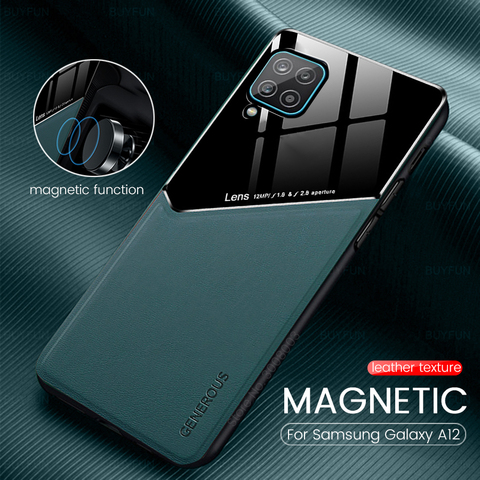 Coque en silicone souple antichoc pour samsung galaxy a12, texture cuir, pixleglaser, magnétique, support de téléphone ► Photo 1/6