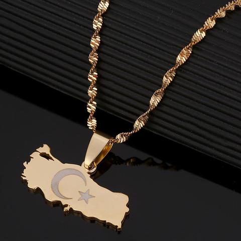 Collier avec pendentif turc et drapeau de carte de turquie, de couleur or, collier avec pendentif turc pour femmes et hommes, bijoux étoile patriotique ► Photo 1/5