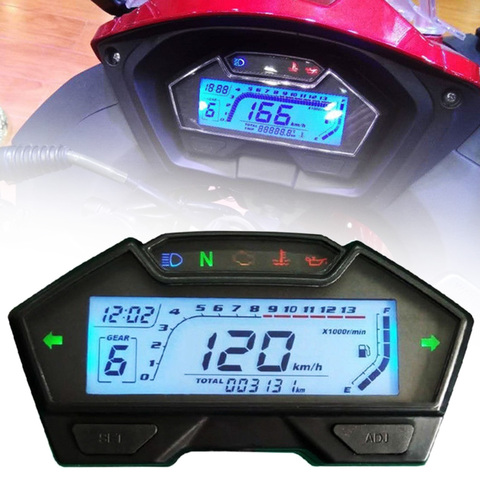 Tableau de bord LCD numérique universel pour la moto, compteur de vitesse, odomètre tachymètre, jauge d'huile multifonction 12V 13000RPM ► Photo 1/6