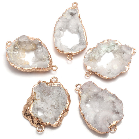 Connecteurs de pendentifs d'agates Druzy naturelles, plaqués or irrégulier, à Double trou pour la fabrication bijoux à bricoler soi-même ► Photo 1/3