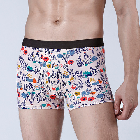 Boxer en soie glacée pour hommes, joli sous-vêtement imprimé de dessin animé, sans couture, taille moyenne, confortable et respirant ► Photo 1/6