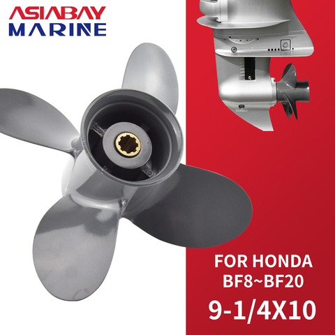 Hélice hors-bord pour moteur de bateau Honda 8 cv, 9 cv, 1/4x10 cv, 10 cv, 15 cv, 20 cv, 4 pales, vis en aluminium, 8 cannelures ► Photo 1/6