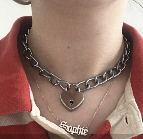 Punk coeur forme serrure clé couleur argent métal pendentif collier pour les femmes Hip Hop Harajuku collier ras du cou cadeaux bijoux à la mode ► Photo 1/6