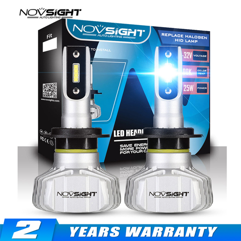 NOVSIGHT-ampoules anti-brouillard H4 H7 phare LED 9006 9007 H13, faisceau avec séoul CSP Y19 puces LED, faisceau Hi-Lo 50W, 10000lm, 6500K ► Photo 1/6