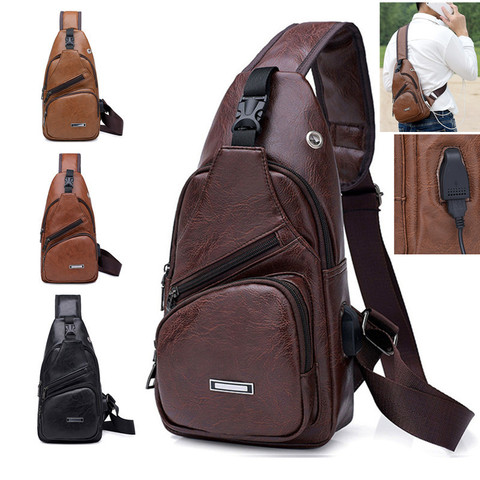 Transfrontalier pour personnalisé PU sac à bandoulière hommes sac de charge hommes USB poitrine sac diagonale paquet Messenger sac poitrine nouveau 2022 ► Photo 1/6