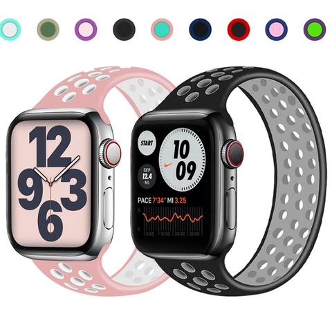 Boucle Solo pour bracelet de montre Apple 44mm 40mm 38mm 42mm ceinture élastique respirante bracelet en Silicone série iWatch 3 4 5 SE 6 bracelet ► Photo 1/4