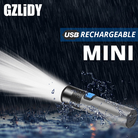 Mini torche Portable Rechargeable T6 lampe de poche LED USB avec batterie au Lithium de 1200mAh intégrée, étanche, zoom, lumière pour le Camping ► Photo 1/6