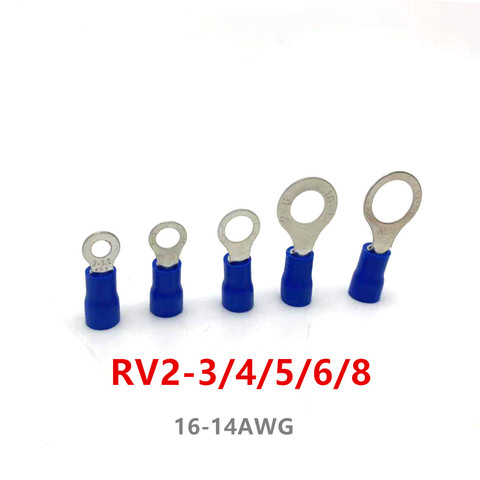 100 pièces/ensemble RV2 isolé bleu anneau bornes fil câble électrique sertissage connecteurs 16-14 AWG Kit M3/M4/M5/M6/M8 ► Photo 1/6