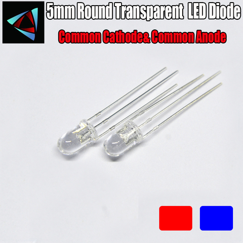 30 pièces LED 5mm rouge et bleu Cathode commune et Anode commune 5mm haute luminosité transparente ronde bi-couleur Diode électroluminescente ► Photo 1/1