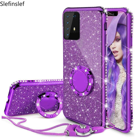 Coque avec anneau en diamant pour Huawei, compatible modèles P40, P30, P20, Mate 30, 20, 10, 9 Lite Pro, View 30, Honor 10 Lite, 10i, 9, 9X, 8X, 7X, 8A ► Photo 1/6