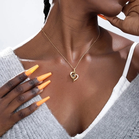 Collier en acier inoxydable pour femmes, pendentif avec Projection I Love You, 100 langues différentes, bijoux CZ ► Photo 1/6