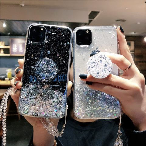 Bling Paillettes doux propre Pour iPhone 12 11 Pro Max XR X XS 6s 7 8 Plus Support de Prise pour samsung S8 S9 S10 S20 ► Photo 1/6