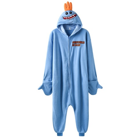 Mr Meeseeks-pyjama unisexe de dessin animé pour femmes, combinaison de vêtements de nuit unisexe, polaire, fermeture éclair, pour adultes ► Photo 1/6