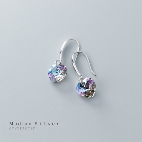 Modian authentique 925 en argent Sterling breloque oreille coeur forme arc-en-ciel cristal boucles d'oreilles pour femmes dame mode bijoux cadeau ► Photo 1/5