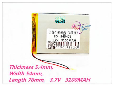 Batterie Lithium polymère 545476, 3.7V, 3100MAH, avec panneau de Protection pour tablette V3000HD, MP3, MP4, MP5, GPS ► Photo 1/1