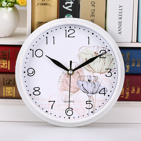 Horloge murale à Quartz, minimaliste de fleurs blanches, avec cadre, horloge murale silencieuse pour décoration de la maison pour le salon ► Photo 1/6