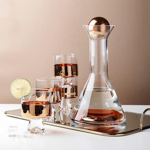 Pichet à eau en verre de cristal de Style européen, or Rose galvanisé, carafe à vin américaine ► Photo 1/6