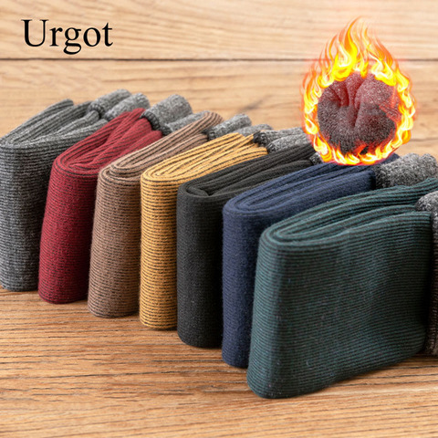 Urgot – chaussettes épaisses pour hommes, 1 paire, hiver, couleur unie, Plus velours, décontractées, mi-longues tubes, chaudes, en éponge, fond en coton ► Photo 1/6