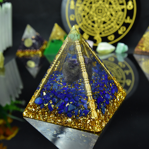 Aura Orgon Energy, pierre Chakras pyramidale, améthyste, cristaux, Lapis-Lazuli, décoration de maison et de bureau, en résine Reiki, cadeau ► Photo 1/6