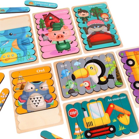 Vokmascot-jouet en bois Montessori, Puzzle en 3D pour enfants, Puzzle créatif pour empiler des histoires, jouets éducatifs et éducatifs précoces ► Photo 1/6