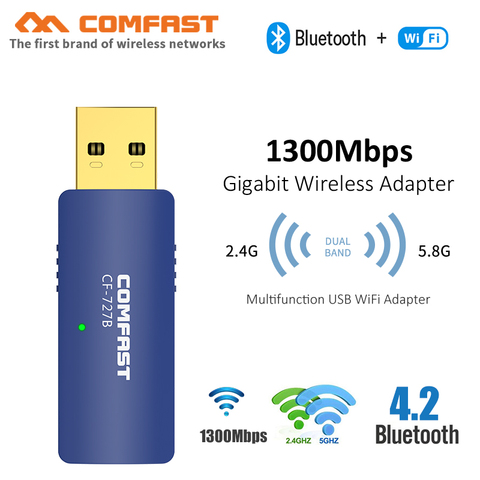 Adaptateur wifi sans fil Bluetooth 802.11ac/b/g/n, 1300Mbps, carte réseau USB 5ghz, antenne BT4.2, adaptateur de récepteur Wi-fi pour PC ► Photo 1/6