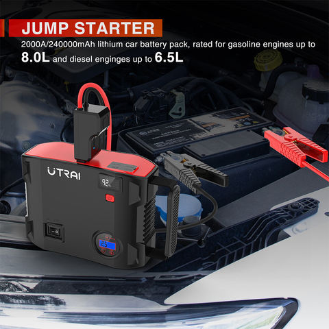 UTRAI 4 en 1 voiture saut démarreur batterie externe 24000mah 2000A avec pompe à air 150PSI Portable d'urgence 12V voiture Booster démarrage chargeur ► Photo 1/5