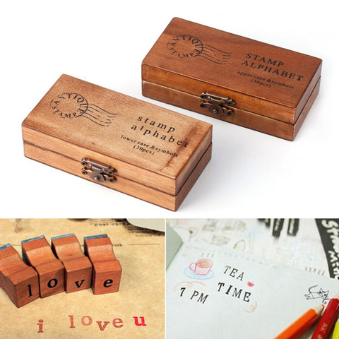 30 pièces rétro Alphabet lettre majuscule minuscule en bois en caoutchouc ensemble de timbres artisanat timbres pour Scrapbooking ► Photo 1/6