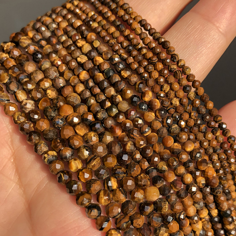 2/3/4mm facettes oeil de tigre Rondelle naturelle perles de pierre en vrac pour la fabrication de bijoux broderies Bracelet collier accessoires ► Photo 1/3