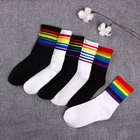 Mode femmes chaussettes coton arc-en-ciel rayures cadeau de noël classique chaud décontracté marée Harajuku drôle mignon Pop coréen chaussettes ► Photo 1/6