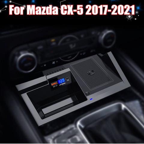 Panneau de téléphone de charge sans fil à gauche pour Mazda CX-5 2017 2022 voiture sans fil PD QC3.0 chargeur rapide support pour ipad ► Photo 1/6