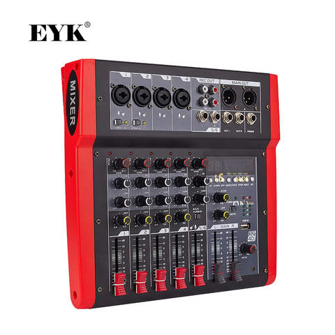 EYK EFX6 Console de mixage DC 5V 16 DSP effets 6 canaux 4 Mono 1 table de mixage Audio stéréo avec sortie XLR Bluetooth USB lecture enregistrement ► Photo 1/6