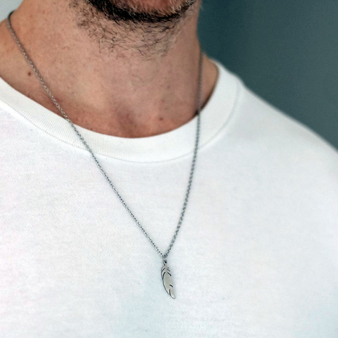 Plume collier chaîne en acier inoxydable collier femmes hommes Simple longue chaîne plume pendentif collier déclaration Couples bijoux ► Photo 1/6