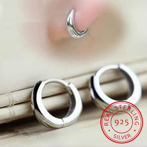 925 Sterling Sliver Loop Circles Wide Small Huggies Hoop Earrings For Women Girls Men Jewelry Anti-Allergic Aros Aretes Ohrringe ► Photo 1/6