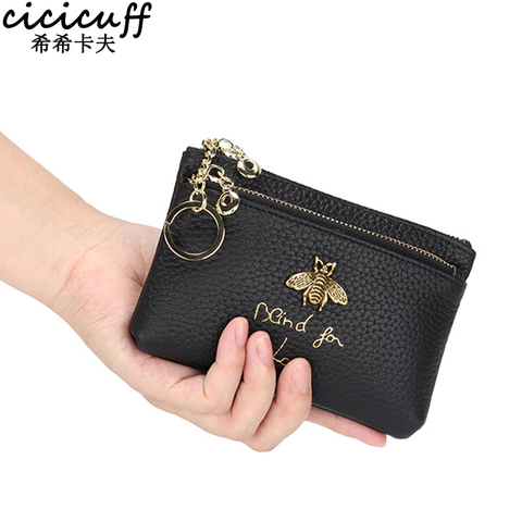 Porte-monnaie en cuir véritable pour femmes pochette avec fermeture éclair, portefeuille à motif de serpent, porte-clés en cuir véritable, porte-monnaie ► Photo 1/6