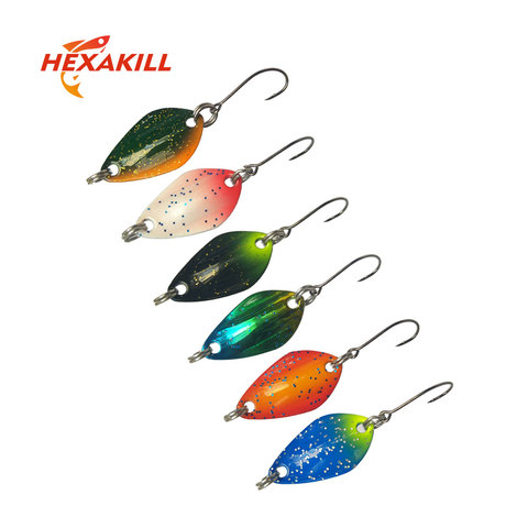 Hexakill 1 pièces 1.4g/1.8g/2.2g/2.8g/3g/3.3g pêche métal coloré cuillère appâts métal spinner leurre mini appât pour truite crochet simple ► Photo 1/6