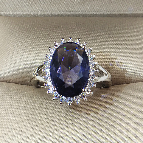 Bague de mariage princesse Kate en cristal bleu pour femmes, bijou de marque, couleur argent ► Photo 1/5