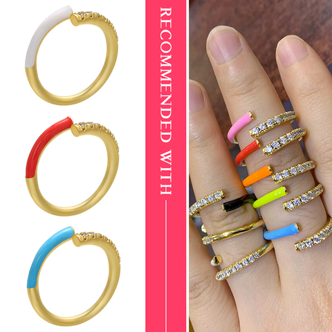 HECHENG, anneau au néon coloré, vente en gros, bague arc-en-ciel CZ pour femme, accessoires de bijoux, bague ouverte ajustée VJ24 ► Photo 1/6