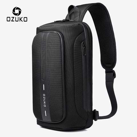 OZUKO-sac Anti-vol pour hommes, sacoche multifonction pour hommes, sacoche imperméable, sacoche poitrine chargeur USB pour extérieur ► Photo 1/6