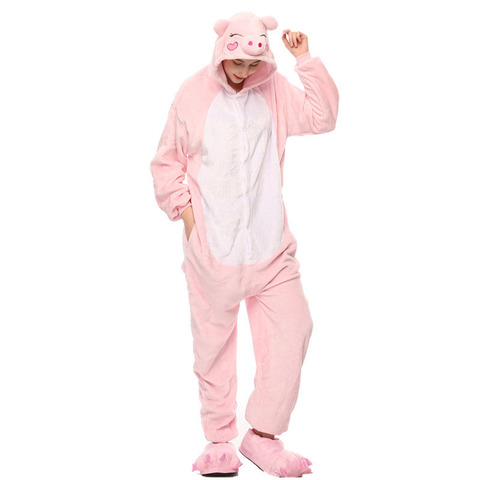 Vêtements de nuit pour adultes, dessin animé Animal Kigurumis, cochon rose, pyjama pour femmes, vêtements d'hiver, combinaison pyjama, costume, barboteuse ► Photo 1/6
