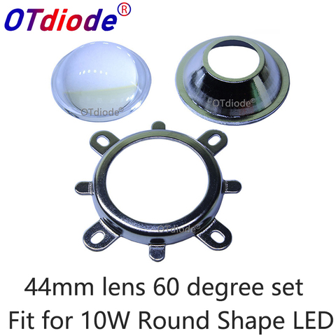 1 jeu de lentille en verre de 44mm LED 60 degrés + collimateur réflecteur à trou rond 50mm + support fixe pour forme ronde 10W, COB LED haute puissance ► Photo 1/6